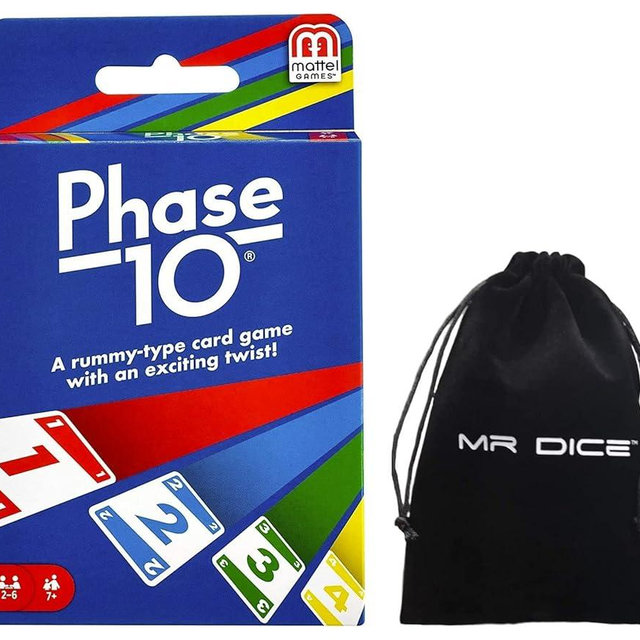 Phase 10 Card Game for Adults Bundle with Mr Dice Drawstring Bag