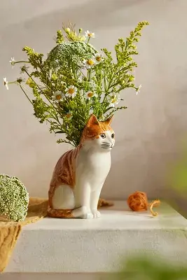 Quail Ceramics Orange Cat Vase