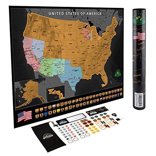 Scratch Off USA Map Poster - Travel Map with State Flags and Landmarks - Tracks Your Adventures! Scratcher Included - Perfect Travel Gift - by Earthabitats