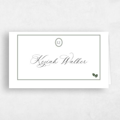 Dark Olive, White Wedding Place Card - Gavina Vegetarian