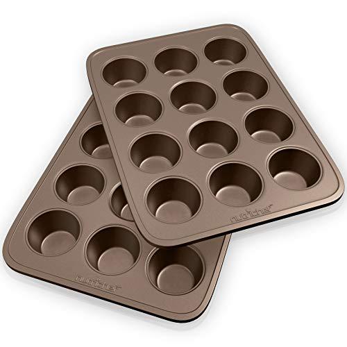 NutriChef Non-stick Carbon Steel Muffin Pans - Pair of Cupcake Cookie Sheet Pan Style for Baking, Professional Kitchen Muffin Bake Pans, 2 pc. Muffin Pans w/ 12 Cups Cupcake Baking Tray  - NC2TRCP3