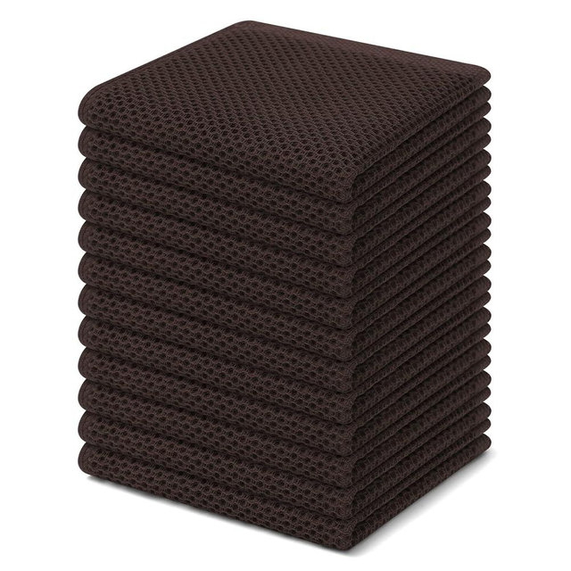 Homaxy 100% Cotton Waffle Weave Kitchen Dish Cloths, Ultra Soft Absorbent Quick Drying Dish Towels, 12 x 12 Inches, 12-Pack, Dark Brown