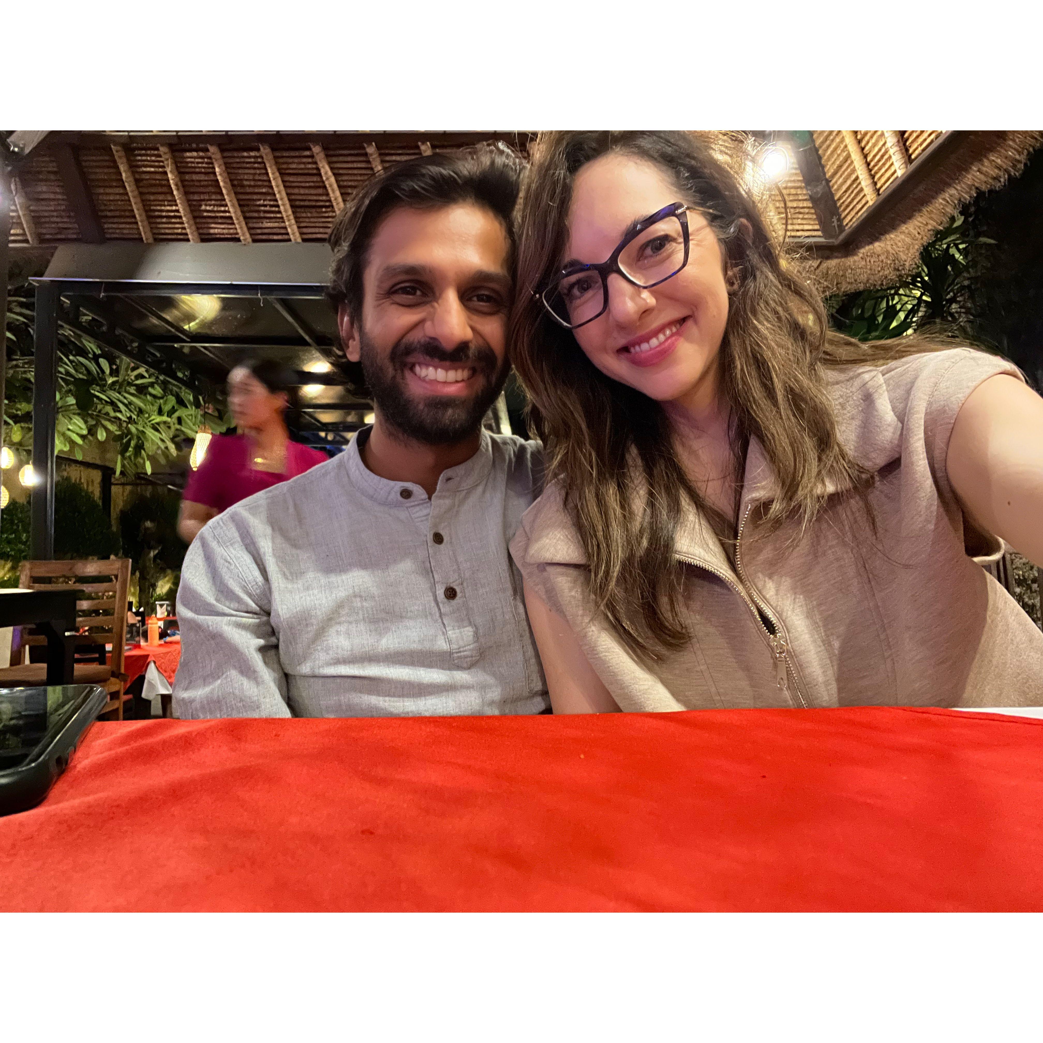 Our last dinner in Bali and still glowing in our new engagement