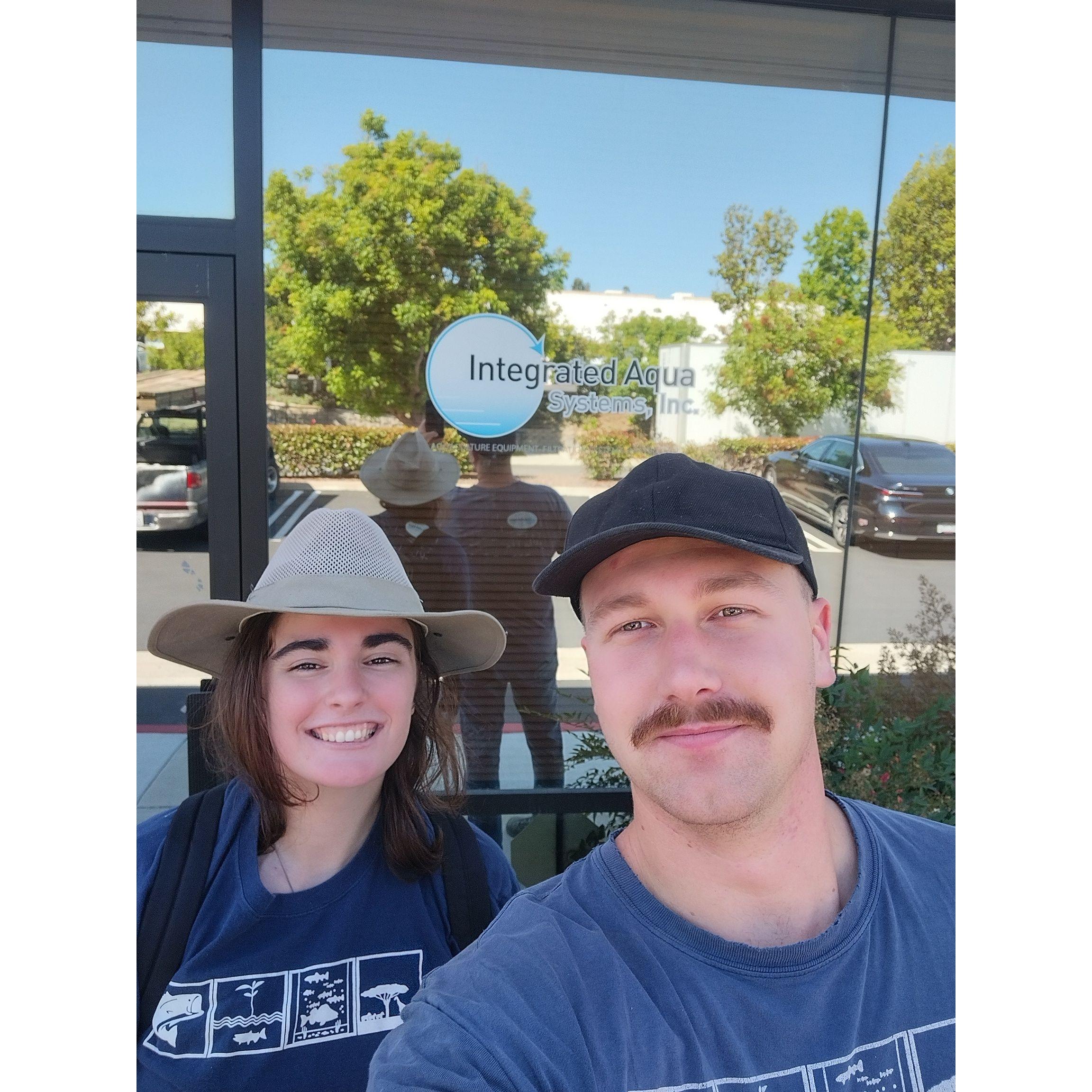 Matching shirts to visit Griffin's old work