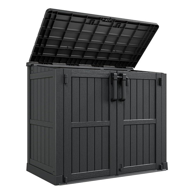 LHBcraft Outdoor Storage Cabinet 36 Cu Ft with Lockable Doors, Portable Horizontal Resin Storage Shed - Easy to Assemble, Waterproof Small Storage Shed with Floor Black