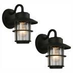 1-Light Black Outdoor Wall Lantern Sconce (2-Pack)