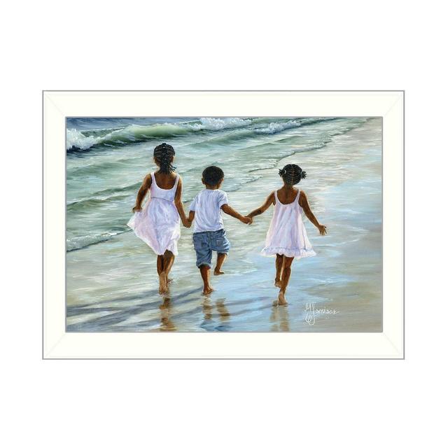 Trendy Décor 4U Running on the Beach By Georgia Janisse, Printed Wall Art, Ready to hang, White Frame, 14" x 10"