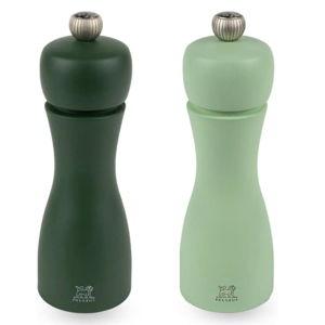 Set of Manual Beech Wood Salt and Pepper Mills in Moss Green & Mint Green, 15cm - 5in