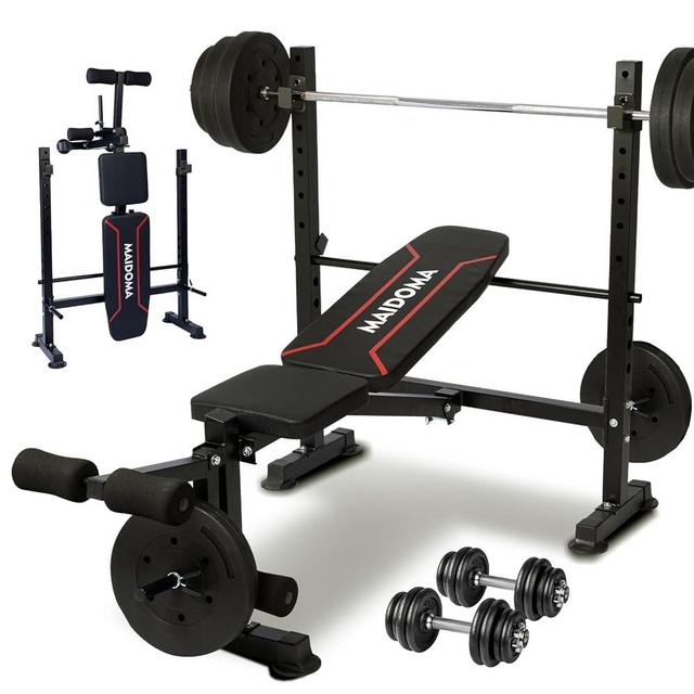 MAIDOMA 1500LBS 6 in 1 Weight Bench Set with Leg Extension/Curl and Preacher Curl, Bench Press Set and barbell Rack with Safety Bar Catches, Foldable Workout Benches for Home(US Stock)
