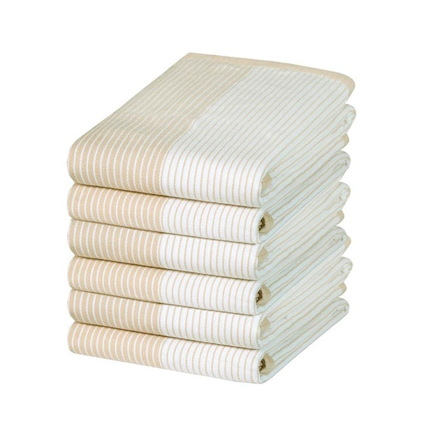 Premium Kitchen Towels (20”x 28”, 6 Pack) | Yarn Dyed Flat Woven Stripe Kitchen Towel Set| 238 GSM | Highly Absorbent with Hanging Loop | Tan