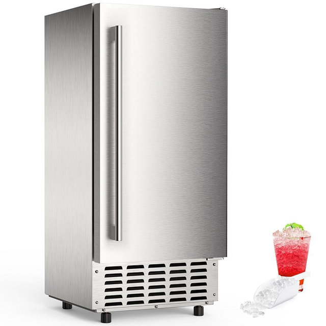 Commercial Nugget Ice Machine,Undercounter Nugget Ice Maker,Stainless Steel Built-in Freestanding Ice Maker,66Lbs/Day,Self-Cleaning & 24H Timer Ice Machine for Bar/Cafe/Business