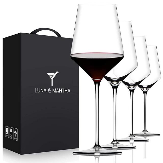 Red Wine Glasses Set of 6- Premium Crystal Wine Glasses Hand Blown-15 oz,Thin Rim,Long Stem,Perfect for Red or White,Daily Use,Unique Wedding Anniversary or Birthday Gift