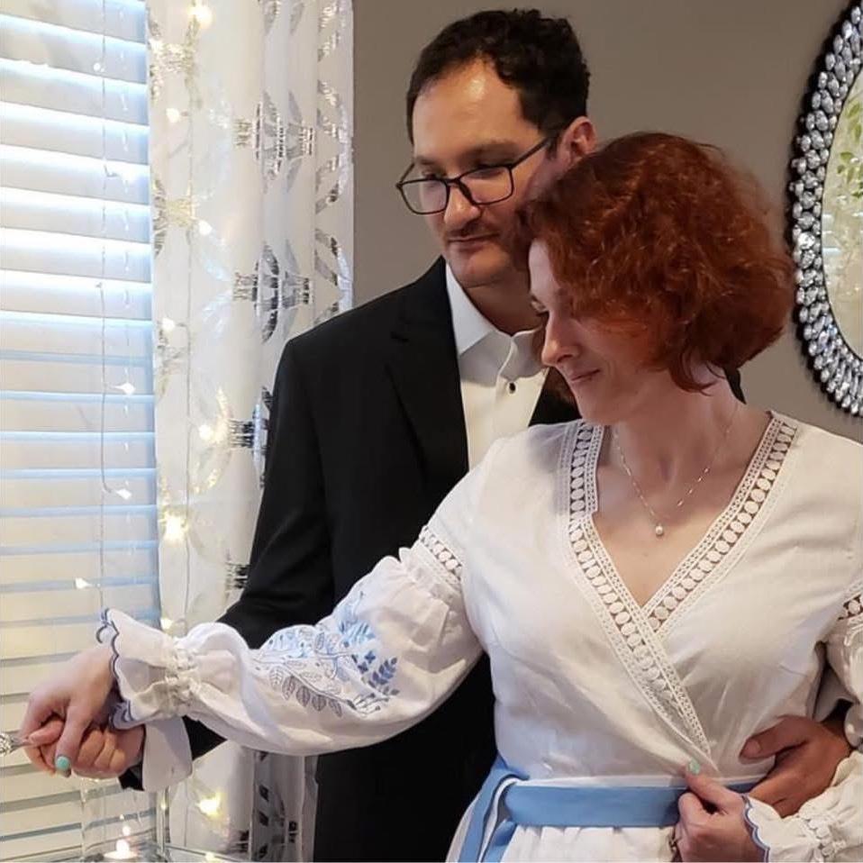 Lillian threw us a wonderful party shortly after our courthouse wedding. Steph is wearing a dress made in the traditional Ukrainian style by a woman from Kiev, Ukraine.