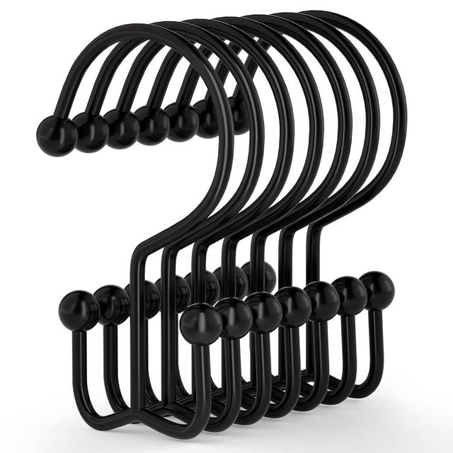 24 Pcs Shower Curtain Hooks, Goowin Shower Curtain Rings, Durable Rust Proof Black Shower Curtain Hooks, Shower Rings for Curtain, Double Glide Shower Curtain Hooks for Shower Curtain Rods, Black