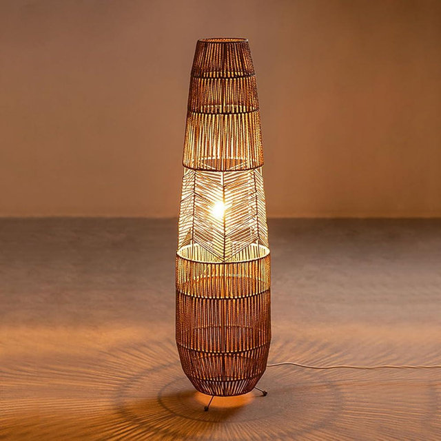MIXL-Rope-Weaving Floor Lamp with Foot Switches,Dimmable Led Corner Tall Lamp,Minimalist Reading Lamp Floor Standing,Bohemian Style Standing Lamps for Bedroom Study and Living Room