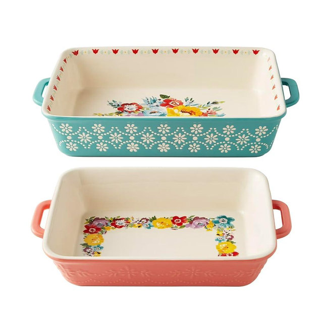 Pioneer woman Sweet Romance Blossoms Assorted Color 2-Piece Rectangular Ceramic Baking Dishes