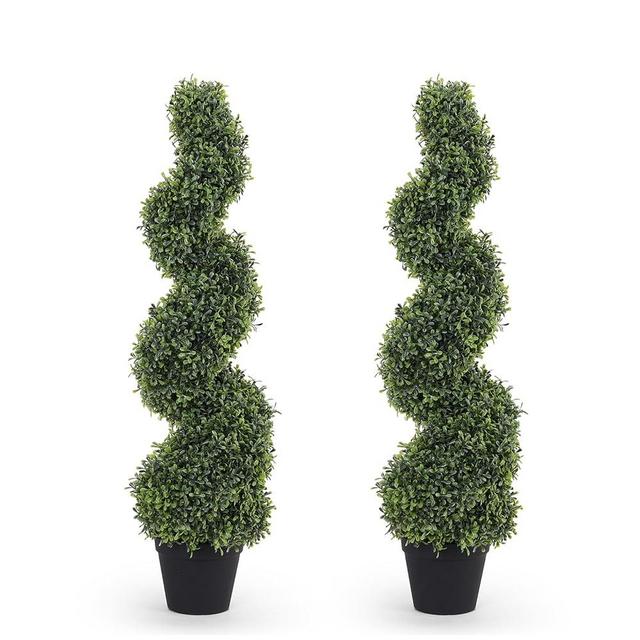 THE BLOOM TIMES 3ft Artificial Topiary Trees Set of 2 Pack - 36 Inch Faux Boxwood Spiral Trees for Outdoor - All-Year Green Fake Plants for Garden Front Porch Indoor Decor 3 Foot
