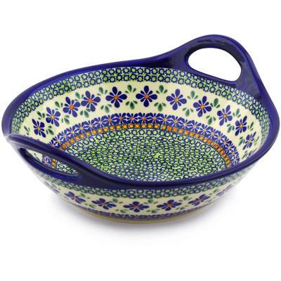 Polish Pottery 12" Bowl with Handles Gingham Flowers