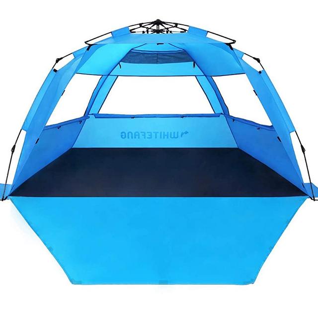 WhiteFang Beach Tent Sun Shelter Pop Up - Easy Setup Beach Shade for 3-4 Person with UPF 50+ Protection, Extended Floor & 3 Ventilation Windows丨Carrying Bag, Stakes, Guy Lines Included (Deluxe XL)