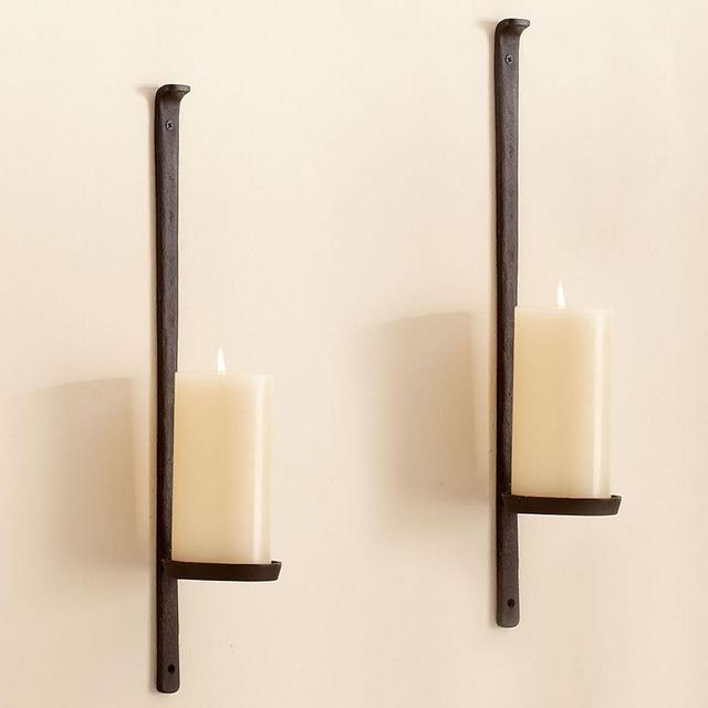 Artisanal Wall-Mounted Pillar Holder, Iron - Set Of 2