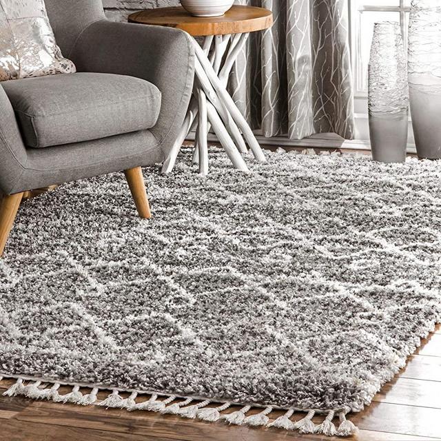 nuLOOM Roseanne Transitional Shag Area Rug, 5' Round, Grey
