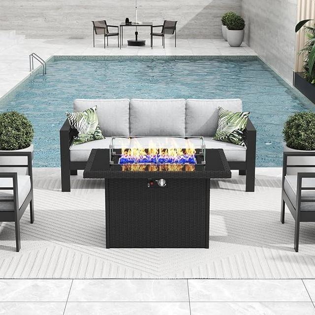 Vakollia 4 Pieces Modern Aluminum Patio Furniture Set with Fire Pit Table, Outdoor Conversation Sets Metal Sectional Sofa