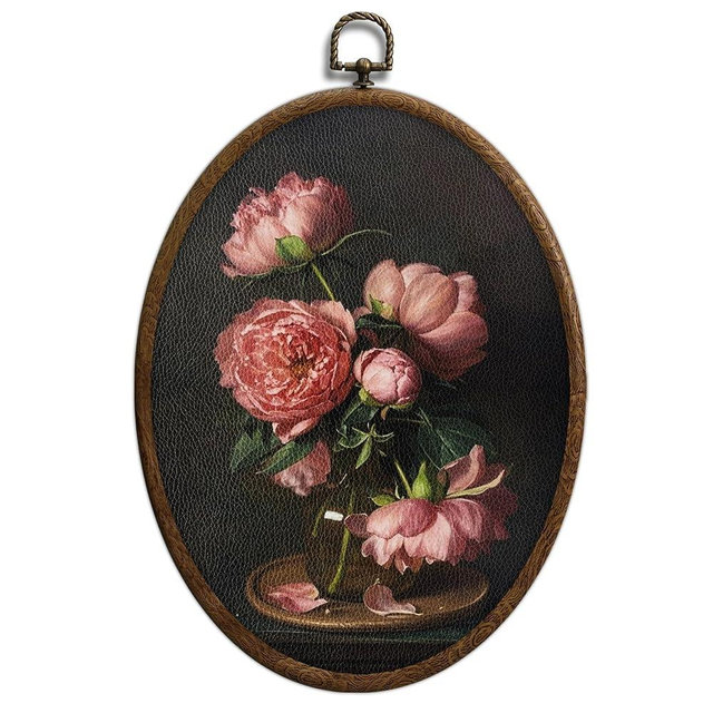 Moody Pink Peony Oval Wall Art, Vintage Dark Pink Peonies Oval Framed Wall Art, Waterproof Floral Cottage Core Home Decor for Western Farmhouse Bedroom Living Room, Home Retro Decor Products, 22