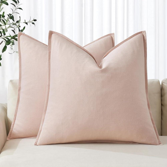 MIULEE Decorative Linen Euro Sham Pillow Covers 24x24 Light Pink ​Boho Farmhouse​ ​Neutral Couch Throw Pillows for Bed Pack of 2 Accent Modern Pillowcase Sofa Livingroom Home Decor