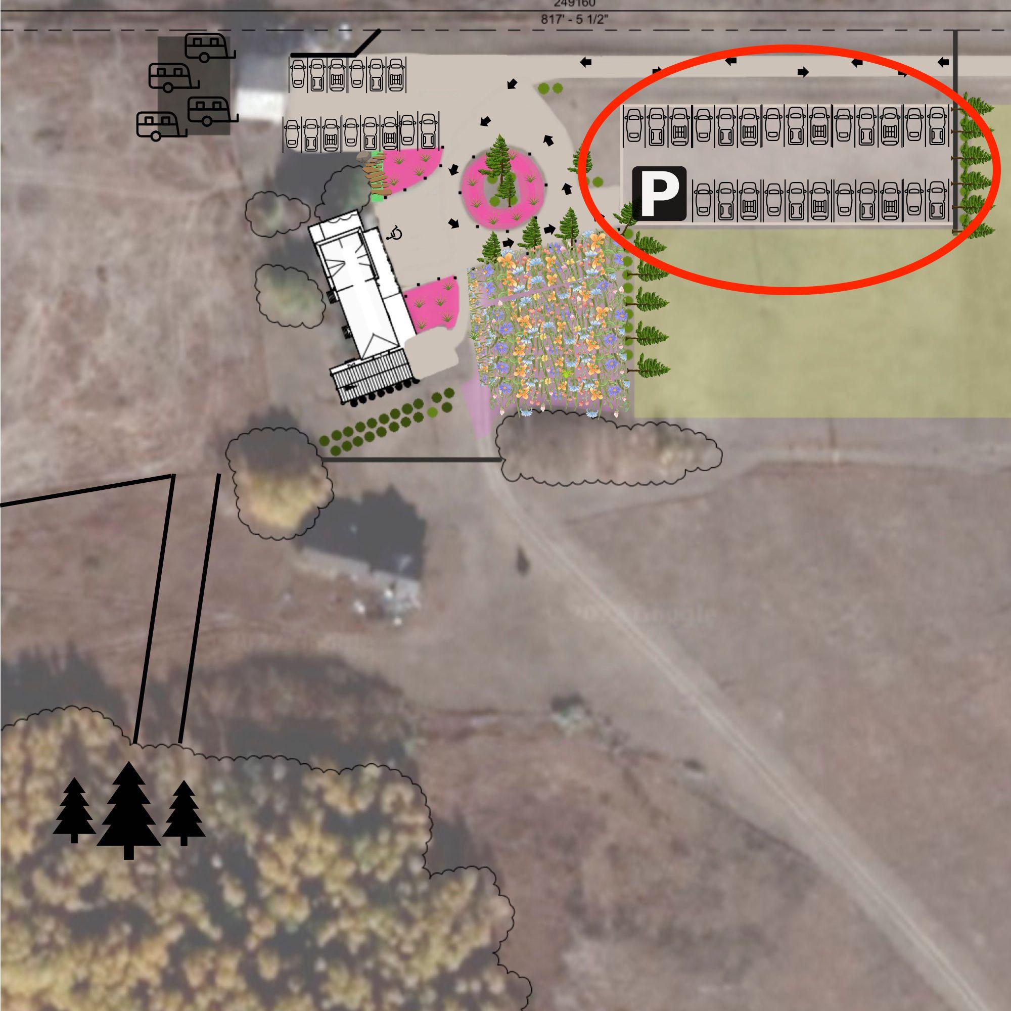 Parking Map - The Station Events and Guesthouse. Please park in the circled area.
