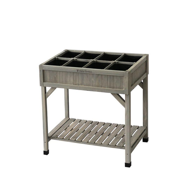 Cedar 8-Pocket Herb Garden Bed, 31"L x 23"W x 31"H, Gray
