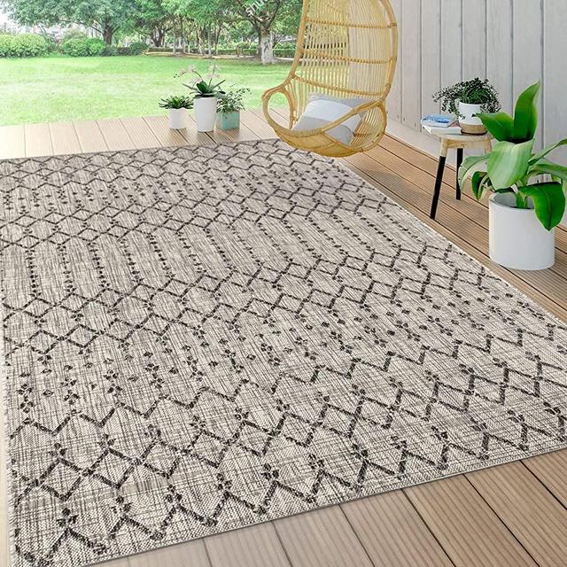 JONATHAN Y Ourika Moroccan Geometric Textured Weave Indoor/Outdoor Gray/Black 5 ft. x 8 ft. Area Rug, Bohemian,EasyCleaning,HighTraffic,LivingRoom,Backyard, Non Shedding