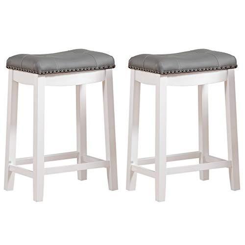 Angel Line Cambridge bar stools, 24" Set of 2, White with Gray Cushion