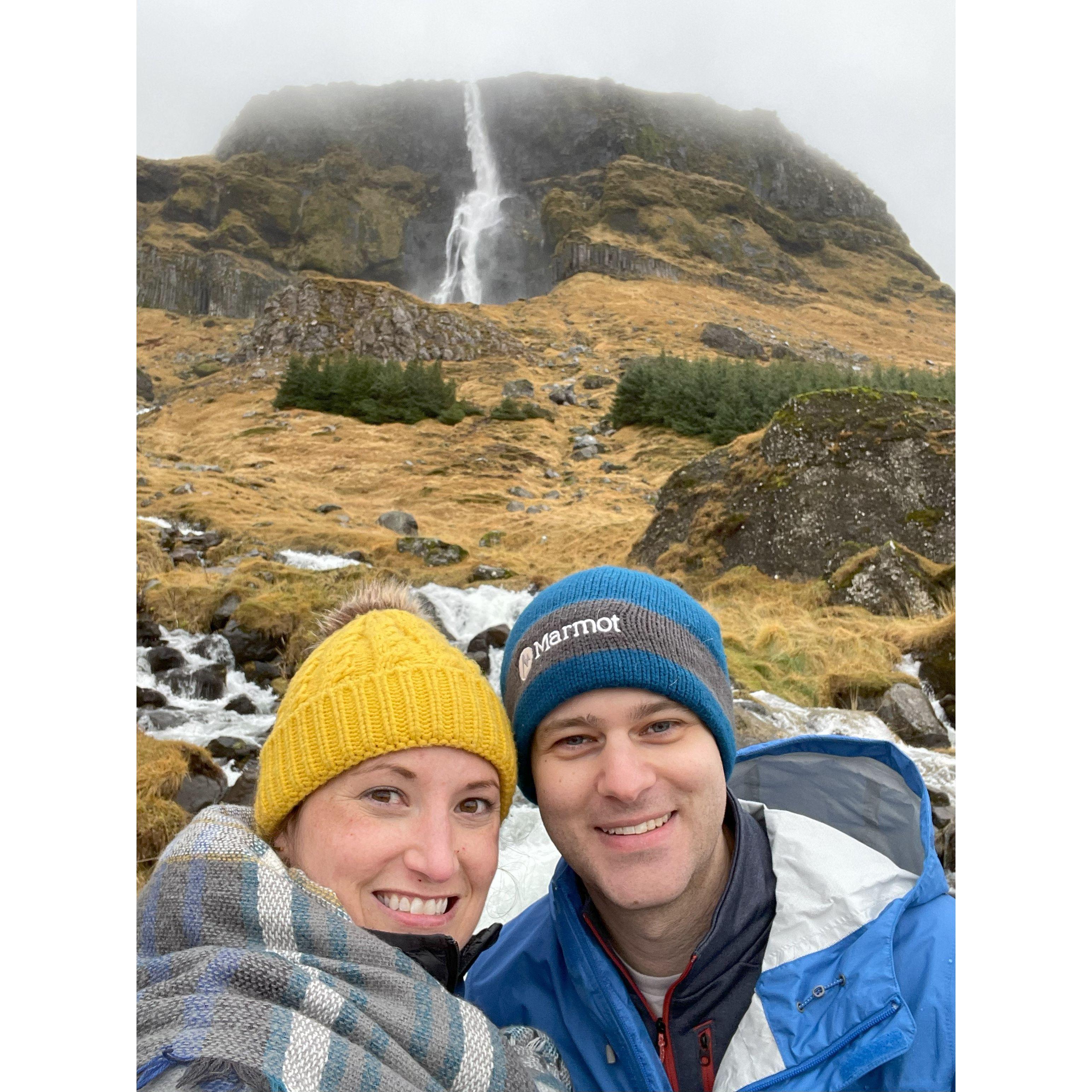 Bjarnarfoss, Iceland. Fresh off red-eye flight. Before hiking close up to the waterfall. October 2021