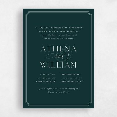 Dark Emerald, Green Wedding Invitation - Constance Portrait