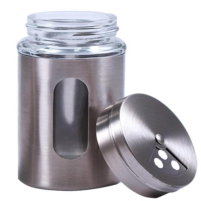 1 Pack Large Salt Shaker with 3 Adjustable Pour Holes - 4.3×2.7 Inch Salt Shaker with Stainless Steel Outer Layer and Internal Thick and Durable Glass for Granular Seasoning