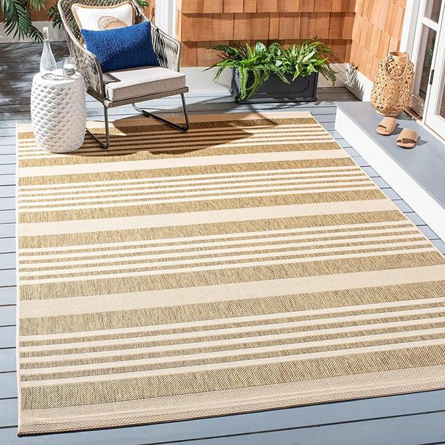 SAFAVIEH Courtyard Collection 5'3" x 7'7" Brown/Bone CY6062 Stripe Indoor/ Outdoor--Waterproof Easy--Cleaning Patio Backyard Mudroom Area--Rug