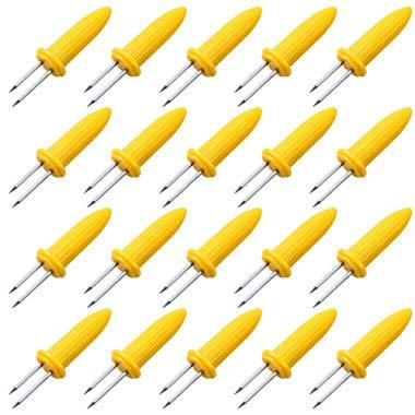 CandyHome 20 Pack Stainless Steel Corn Holders Corn on The Cob Skewers for BBQ Twin Prong Sweet Corn Holder Home Cooking Fork