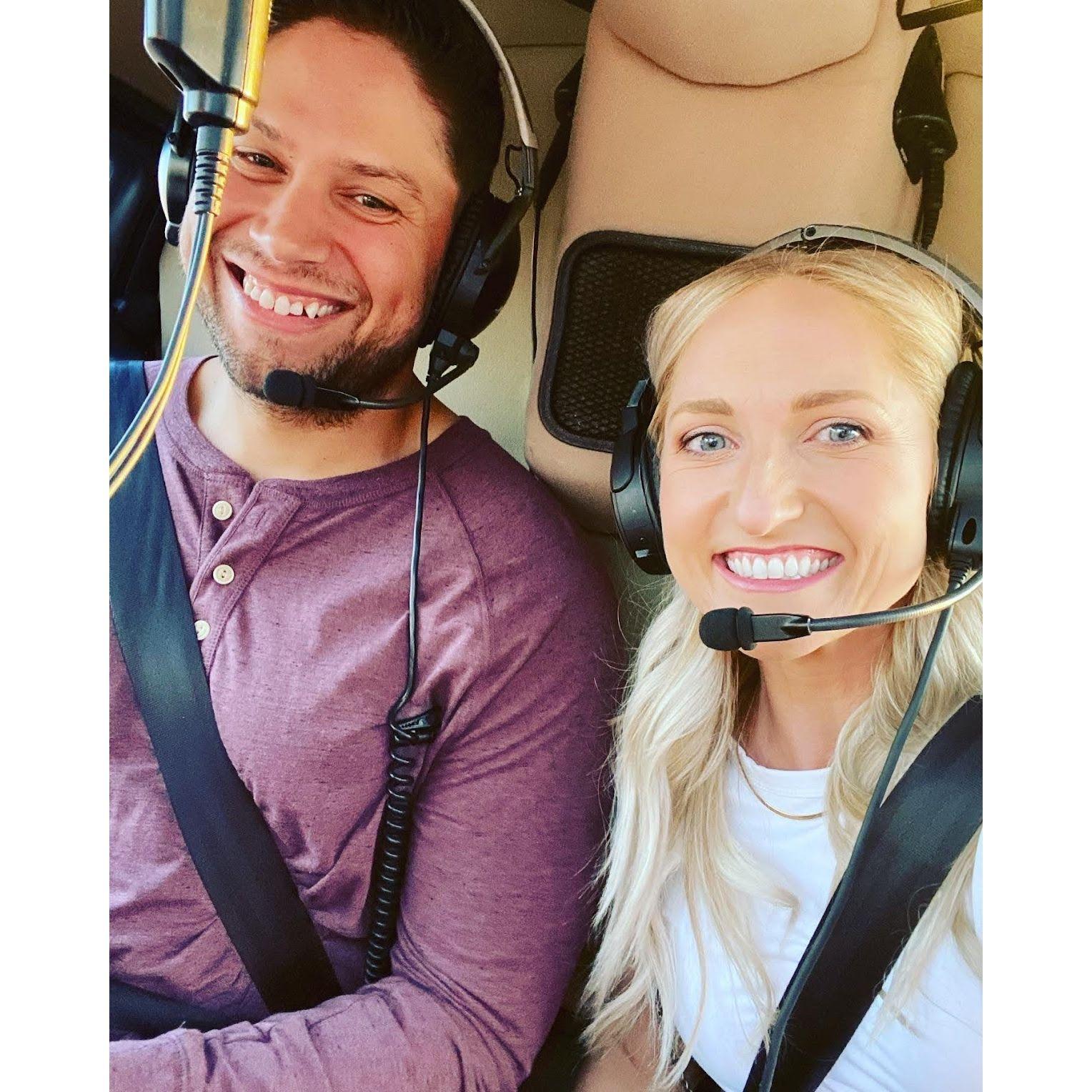 Celebrating James' 33rd birthday on our first helicopter ride!