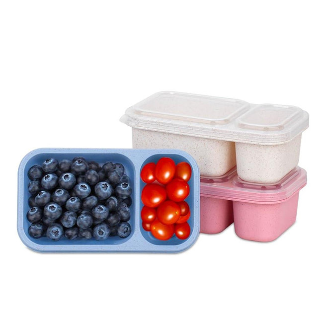 DOSEWART 2-Compartment Reusable Snack Containers with Lids, Wheat Straw Reusable Snack Packs for Food Storage Meal Prep On-the-Go Snacking(3Pack)