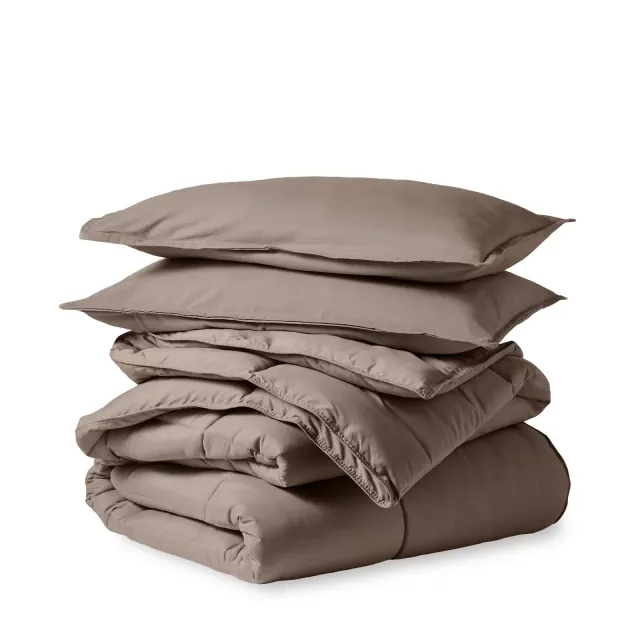 Bare Home 3-Piece Goose Down Alternative Comforter Set in Taupe, Oversized Queen
