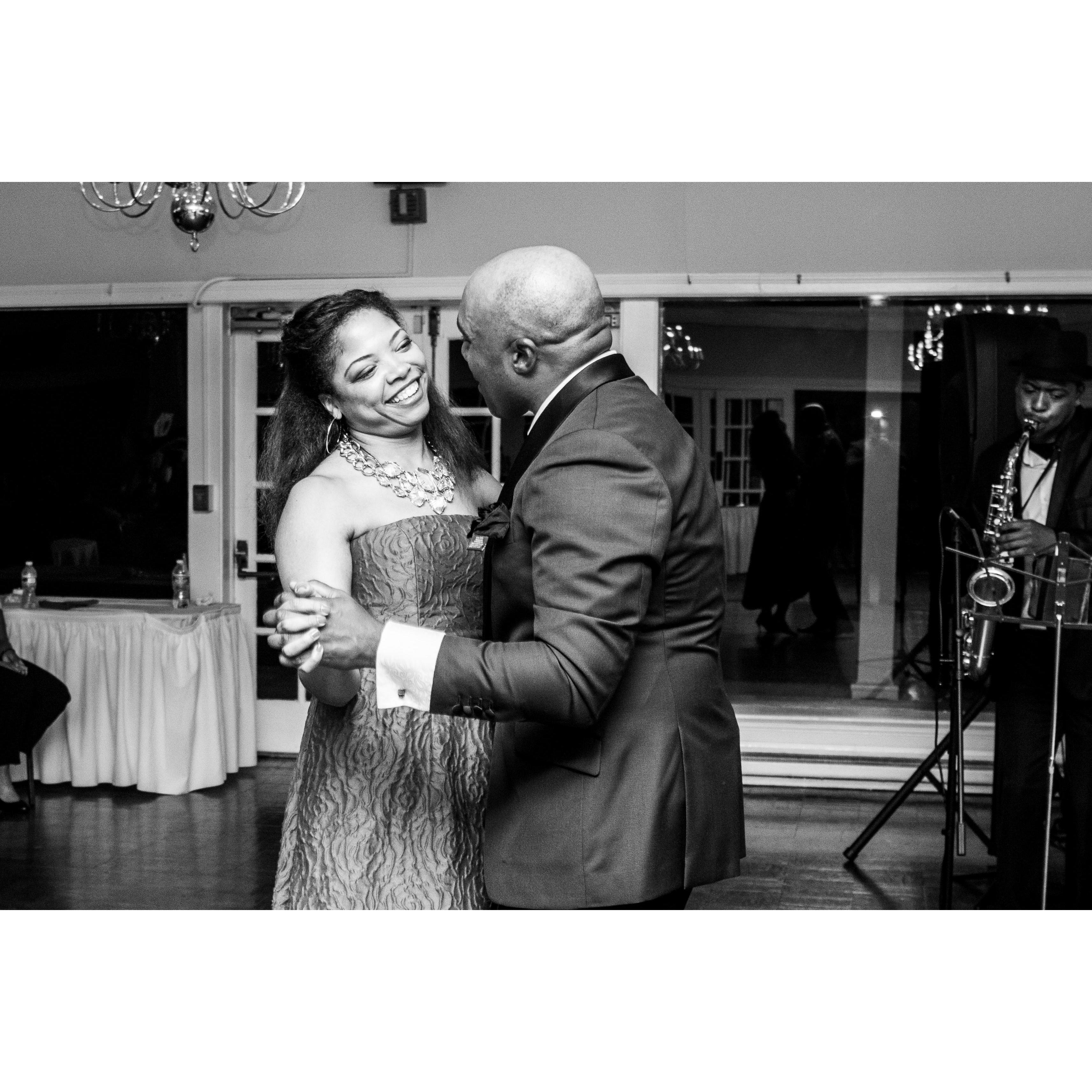 Dancing the night away at our graduation party!