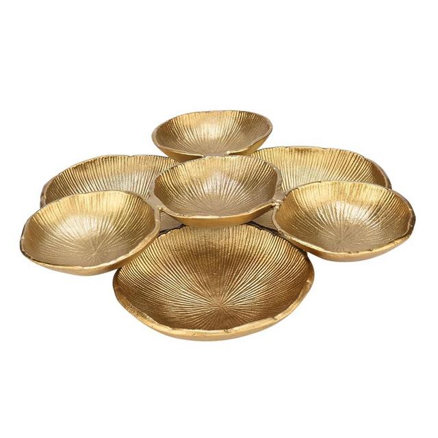 Cruiser’s Caché Cluster of 7 Bowls, 15", Handcrafted Gold Sculpted Shell Design