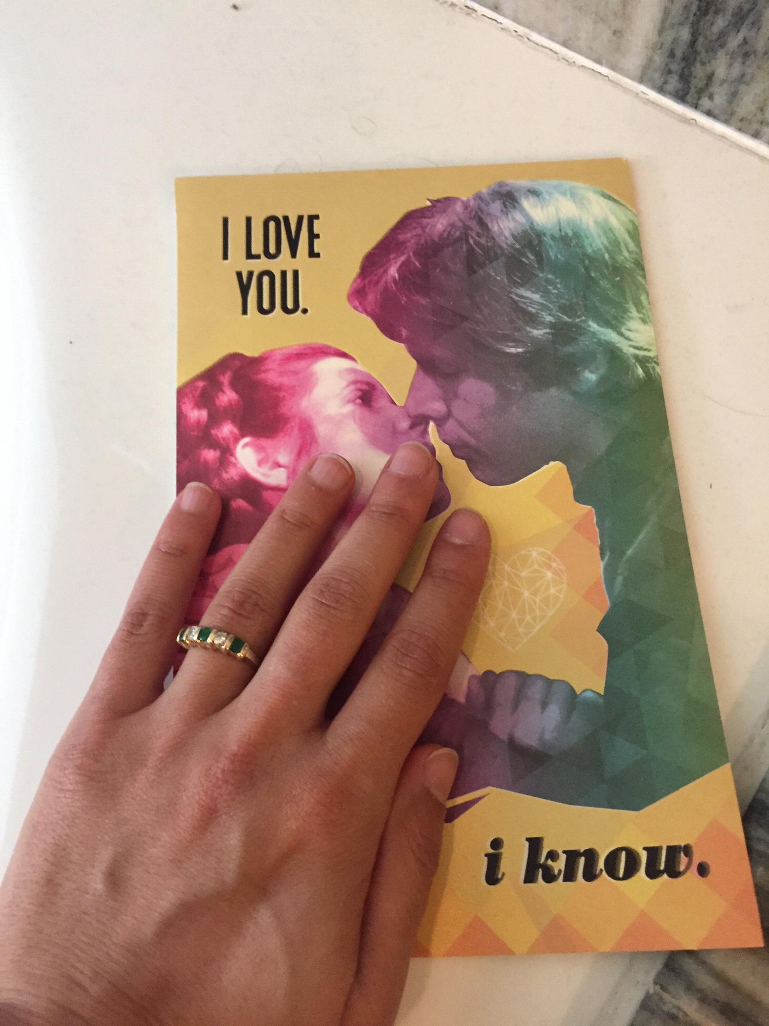 The card Max gave to Roneet when he proposed