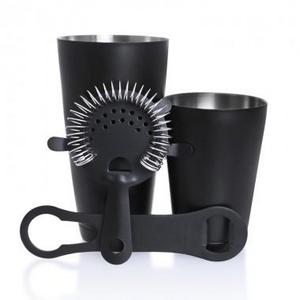 Bartending Set with V-Rod and 18 ounce Shaker Tin – 4 Piece Black Matte