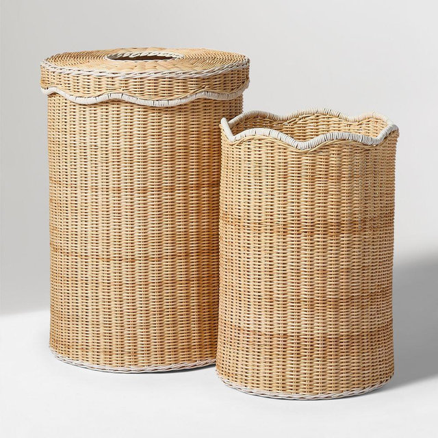 Scalloped Hamper, Rattan, Natural, S/2
