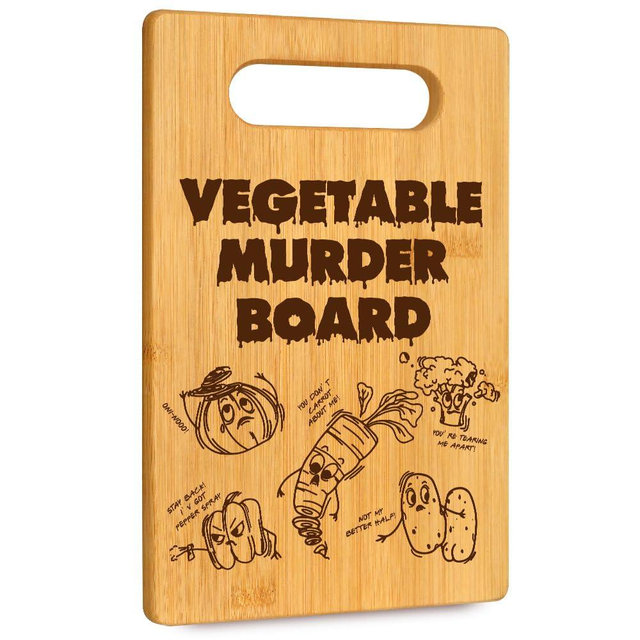 Funny Vegetable Murder Cutting Board with halloween, Humorous Food Serving bamboo cutting Board for Home Decor, Rustic Kitchen Decor Cheese Board Birthday Housewarming Gift