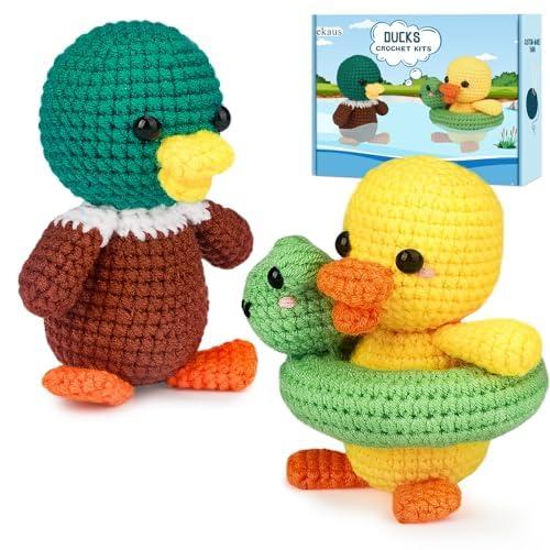 ekaus Crochet Kit for Beginners, Crochet Kit with Step-by-Step Video Tutorials, Crochet DIY Knitting Supplies for Adults, Crochet Ducks(45%+ Yarn)
