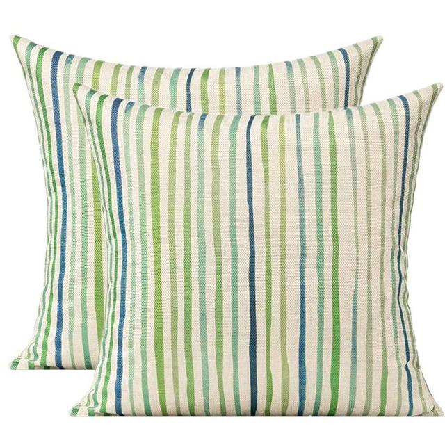 All Smiles Outdoor Green Throw Pillow Covers for Patio Bench Garden Porch Sunbrella Furnitures Sage Lines Stripes Cushion Cases Decorative 16x16 Set of 2 for Sofa Couch