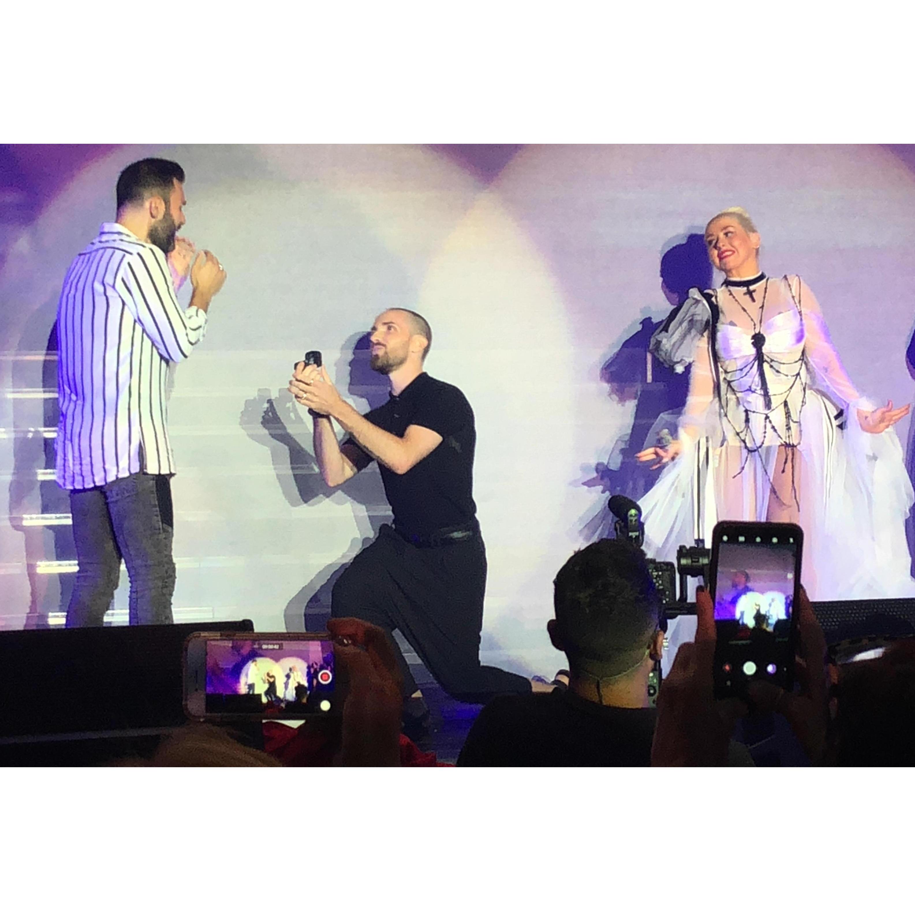 Proposal #2: Ben proposes to Mikey with Christina Aguilera by their side at the opening night of the Liberation Tour 2018
