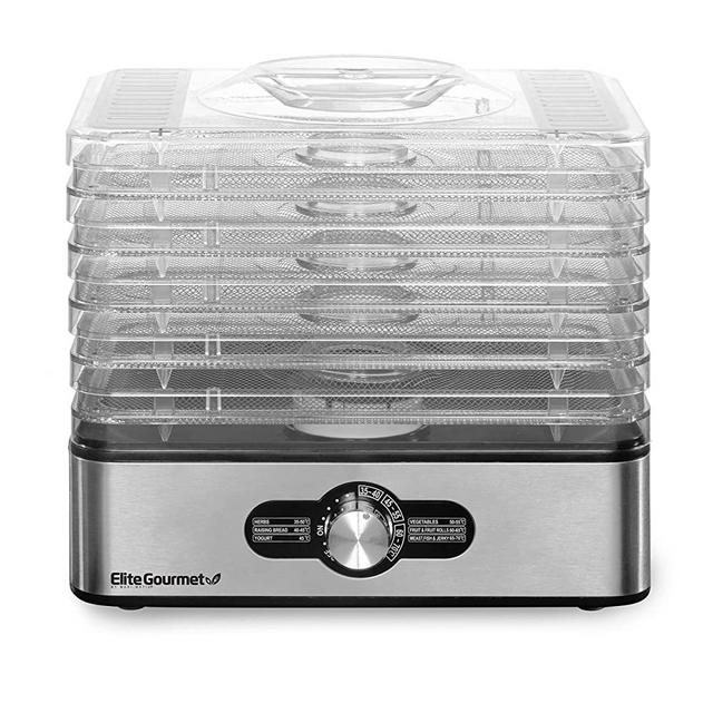 Elite Gourmet EFD3321 Compact Food Dehydrator with 5 Stainless Steel Trays, Food Dehydrator, Adjustable Temperature Controls, Jerky Herbs Fruit Veggies Snacks